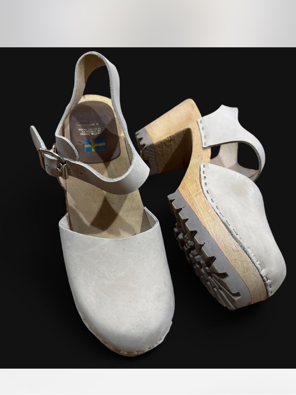 MIA 40 Neutral Beige Leather Clog Sandals with Ankle Strap Maryjane’s